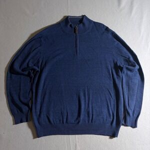 Roundtree & Yorke Mens Large Blue Quarter Zip Pullover Sweater Mock Neck Knit